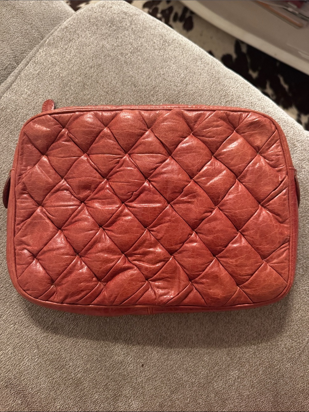 Balenciaga Quilted Coral-Red Leather Clutch